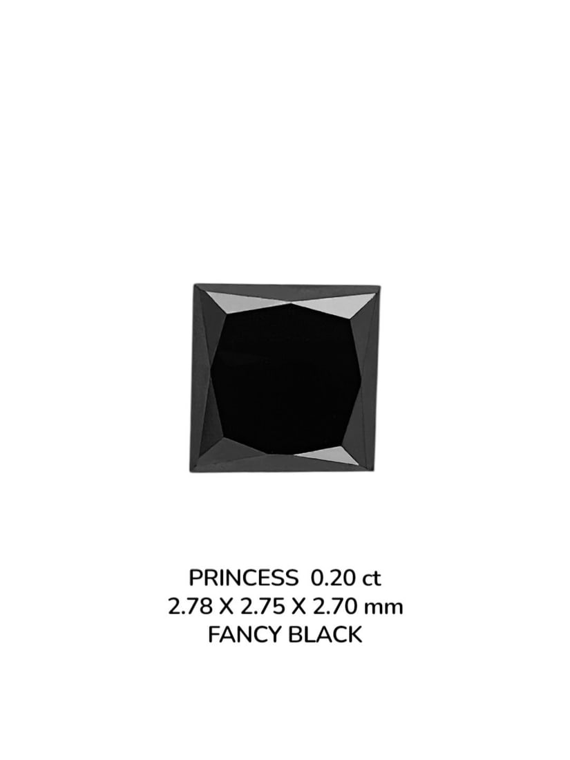 Loose Diamond - PRINCESS 0.2ct Fancy Black VVS2: Loose Diamond - PRINCESS 0.2ct Fancy Black VVS2 Source: Natural Shape: PRINCESS Carats: 0.2 Color: Fancy Black Certification: NONE PLEASE NOTE: Framed, Large, or heavy items do not have shipping