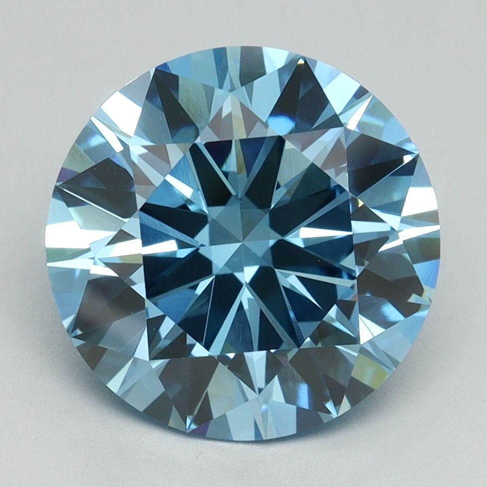 Loose Diamond - ROUND 4.11ct Fancy Vivid Blue VVS2: Loose Diamond - ROUND 4.11ct Fancy Vivid Blue VVS2 Source: This is a real non-mined Diamond that has been grown in a lab Shape: ROUND Carats: 4.11 Color: Fancy Vivid Blue Certification: IGI Video: