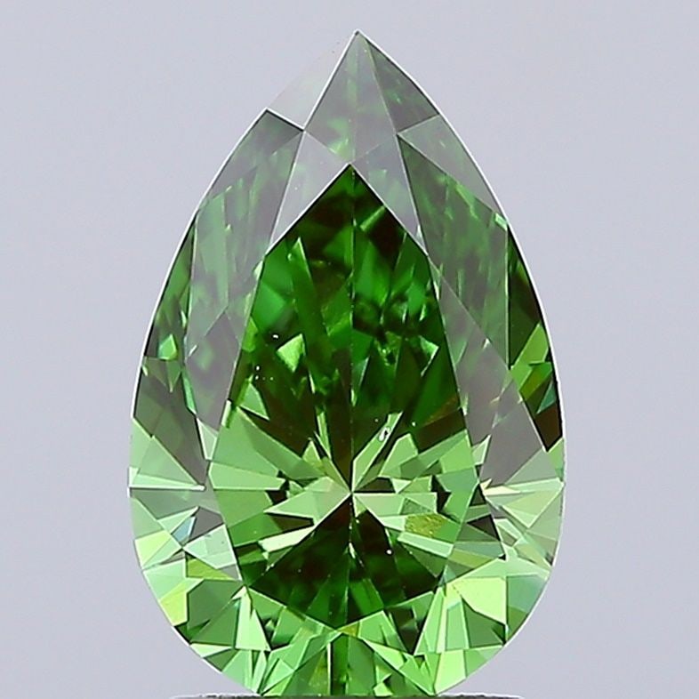 Loose Diamond - PEAR 2.1ct Fancy Vivid Green VS1: Loose Diamond - PEAR 2.1ct Fancy Vivid Green VS1 Source: This is a real non-mined Diamond that has been grown in a lab Shape: PEAR Carats: 2.1 Color: Fancy Vivid Green Certification: IGI Video: