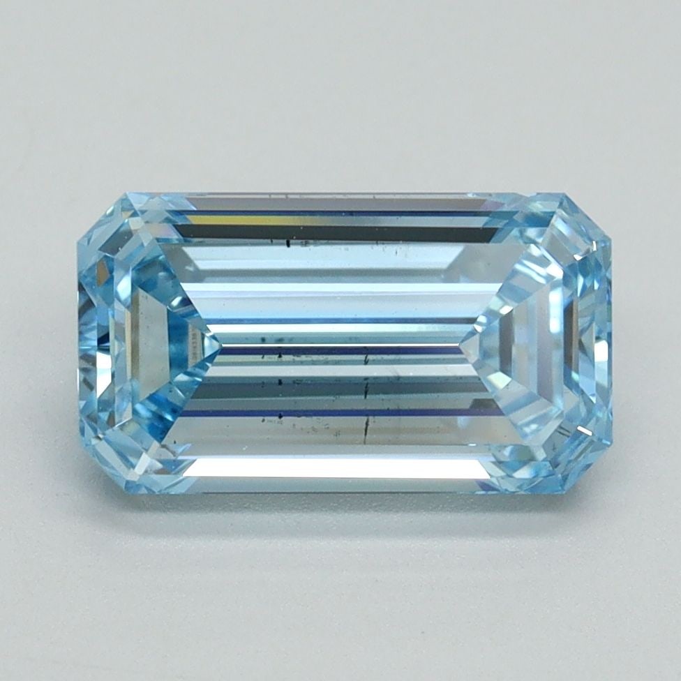 Loose Diamond - EMERALD 2.35ct Fancy Intense Blue VS2: Loose Diamond - EMERALD 2.35ct Fancy Intense Blue VS2 Source: This is a real non-mined Diamond that has been grown in a lab Shape: EMERALD Carats: 2.35 Color: Fancy Intense Blue Certification: IGI Vid