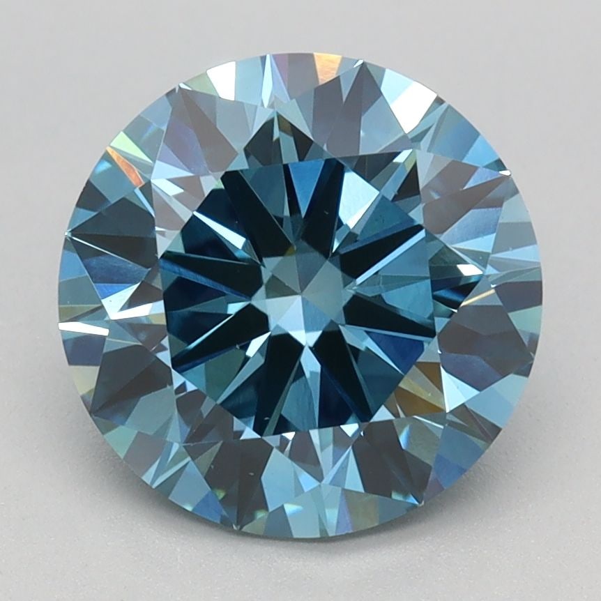 Ideal Loose Diamond - ROUND 2.46ct Fancy Vivid Blue VS1: Ideal Loose Diamond - ROUND 2.46ct Fancy Vivid Blue VS1 Source: This is a real non-mined Diamond that has been grown in a lab Shape: ROUND Carats: 2.46 Color: Fancy Vivid Blue Certification: IGI