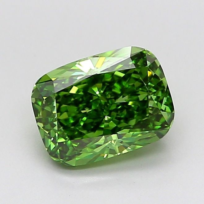 Loose Diamond - CUSHION BRILLIANT 1.36ct Fancy Vivid Green VS1: Loose Diamond - CUSHION BRILLIANT 1.36ct Fancy Vivid Green VS1 Source: This is a real non-mined Diamond that has been grown in a lab Shape: CUSHION BRILLIANT Carats: 1.36 Color: Fancy Vivid Green Cert