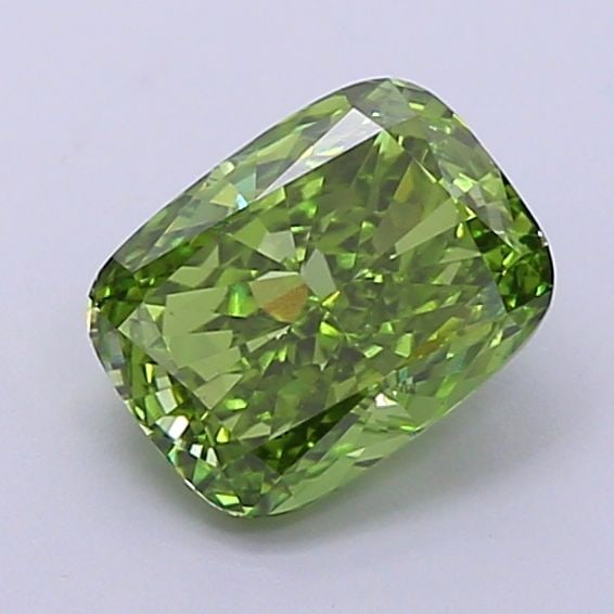 Loose Diamond - CUSHION BRILLIANT 1.53ct Fancy Vivid Green VS1: Loose Diamond - CUSHION BRILLIANT 1.53ct Fancy Vivid Green VS1 Source: This is a real non-mined Diamond that has been grown in a lab Shape: CUSHION BRILLIANT Carats: 1.53 Color: Fancy Vivid Green Cert