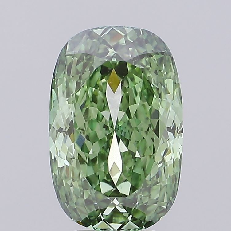 Loose Diamond - CUSHION 5.13ct Fancy Vivid Green VS1: Loose Diamond - CUSHION 5.13ct Fancy Vivid Green VS1 Source: This is a real non-mined Diamond that has been grown in a lab Shape: CUSHION Carats: 5.13 Color: Fancy Vivid Green Certification: IGI Video