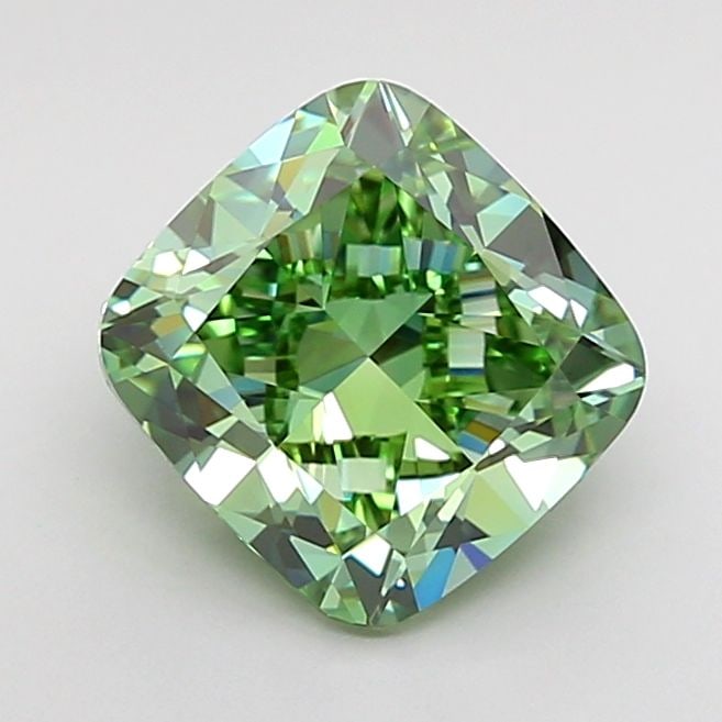 Loose Diamond - CUSHION MODIFIED 2.2ct Fancy Vivid Green VVS1: Loose Diamond - CUSHION MODIFIED 2.2ct Fancy Vivid Green VVS1 Source: This is a real non-mined Diamond that has been grown in a lab Shape: CUSHION MODIFIED Carats: 2.2 Color: Fancy Vivid Green Certifi