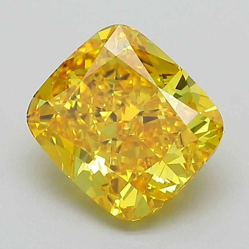 Loose Diamond - CUSHION MODIFIED 2.6ct Fancy Vivid Yellow VVS2: Loose Diamond - CUSHION MODIFIED 2.6ct Fancy Vivid Yellow VVS2 Source: This is a real non-mined Diamond that has been grown in a lab Shape: CUSHION MODIFIED Carats: 2.6 Color: Fancy Vivid Yellow