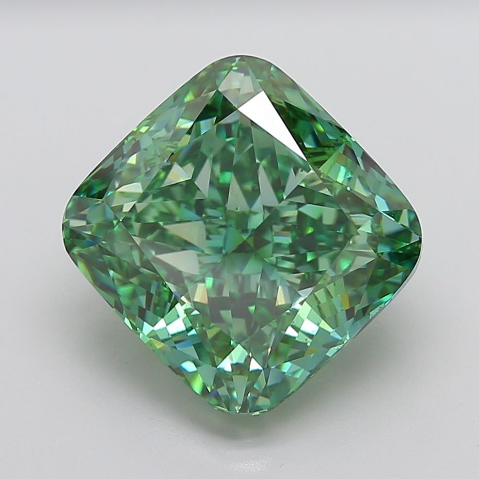 Loose Diamond - CUSHION MODIFIED 15.12ct Fancy Vivid Green VS2: Loose Diamond - CUSHION MODIFIED 15.12ct Fancy Vivid Green VS2 Source: This is a real non-mined Diamond that has been grown in a lab Shape: CUSHION MODIFIED Carats: 15.12 Color: Fancy Vivid Green Cert