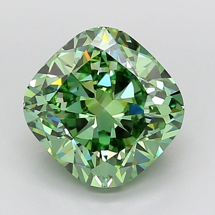 Loose Diamond - CUSHION MODIFIED 4.53ct Fancy Vivid Green VVS2: Loose Diamond - CUSHION MODIFIED 4.53ct Fancy Vivid Green VVS2 Source: This is a real non-mined Diamond that has been grown in a lab Shape: CUSHION MODIFIED Carats: 4.53 Color: Fancy Vivid Green Certi