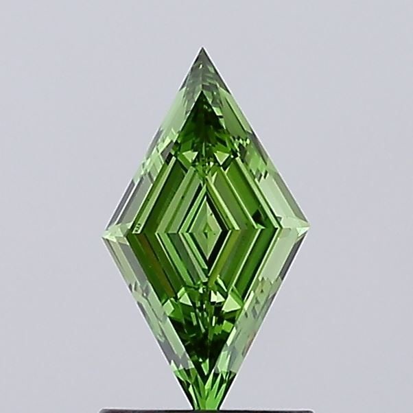 Loose Diamond - LOZENGE 0.7ct Fancy Vivid Green VS1: Loose Diamond - LOZENGE 0.7ct Fancy Vivid Green VS1 Source: This is a real non-mined Diamond that has been grown in a lab Shape: LOZENGE Carats: 0.7 Color: Fancy Vivid Green Certification: IGI Video: