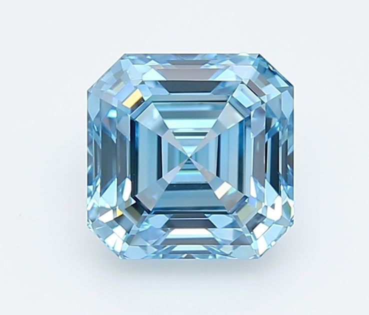 Loose Diamond - ASSCHER 2.06ct Fancy Vivid Blue VVS2: Loose Diamond - ASSCHER 2.06ct Fancy Vivid Blue VVS2 Source: This is a real non-mined Diamond that has been grown in a lab Shape: ASSCHER Carats: 2.06 Color: Fancy Vivid Blue Certification: IGI Video: