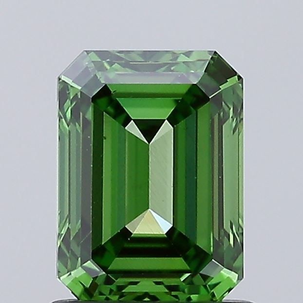 Loose Diamond - EMERALD 1.27ct Fancy Vivid Green VS2: Loose Diamond - EMERALD 1.27ct Fancy Vivid Green VS2 Source: This is a real non-mined Diamond that has been grown in a lab Shape: EMERALD Carats: 1.27 Color: Fancy Vivid Green Certification: IGI Video