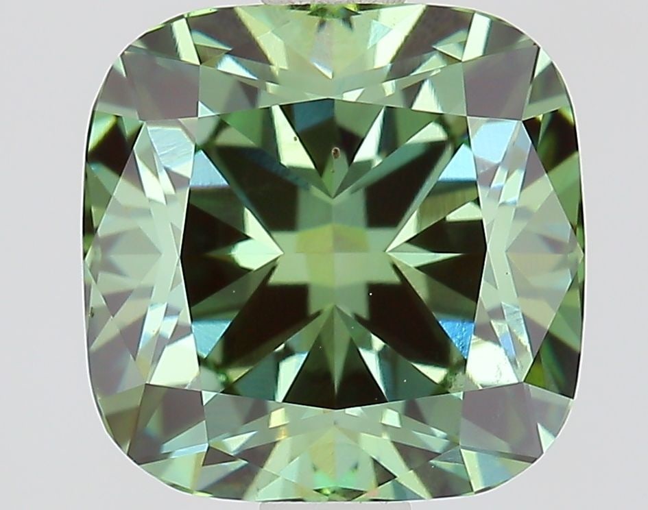 Loose Diamond - CUSHION MODIFIED 2.07ct Fancy Vivid Green VS2: Loose Diamond - CUSHION MODIFIED 2.07ct Fancy Vivid Green VS2 Source: This is a real non-mined Diamond that has been grown in a lab Shape: CUSHION MODIFIED Carats: 2.07 Color: Fancy Vivid Green Certif
