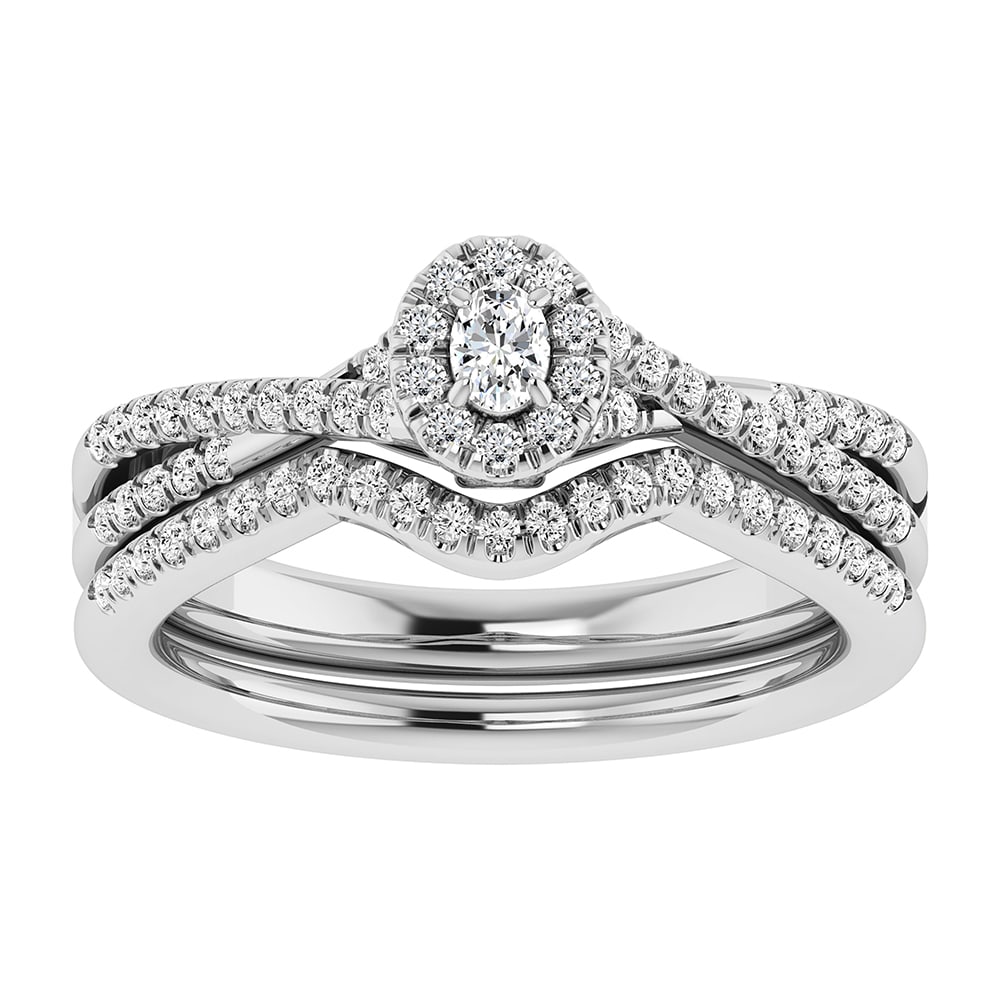 Oval and Round Diamond 1/2 Ct.Tw. Bridal Ring in 10K White Gold: Oval and Round Diamond 1/2 Ct.Tw. Bridal Ring in 10K White Gold 10k White Gold Stone Color: G-h Stone Clarity: Si-i1 / I2 This item may take 2-5 weeks for shipping. PLEASE NOTE: Framed, Large, or heav