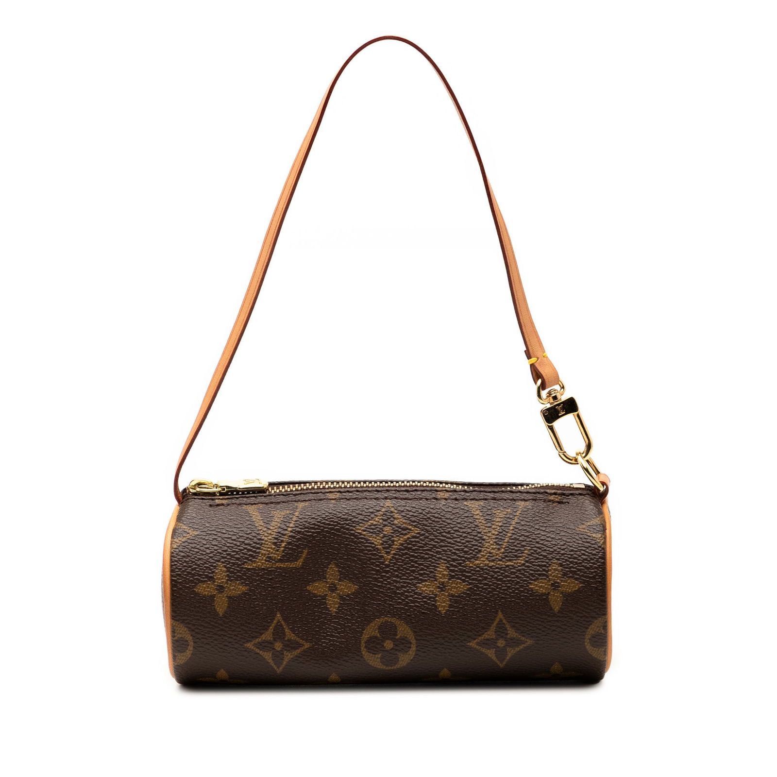 Louis Vuitton Papillon Pochette Brown Monogram Canvas Bag with Leather Strap: Louis Vuitton Papillon Pochette Brown Monogram Canvas Bag with Leather Strap The Louis Vuitton Monogram Papillon Pochette features a classic monogram canvas body with a detachable leather strap and a