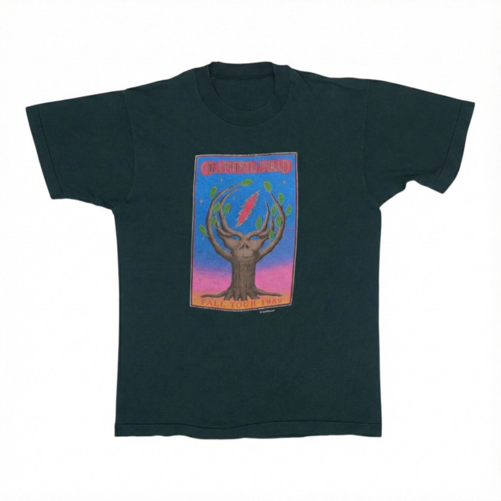 Vintage 1989 Grateful Dead Fall Tour Black Cotton Concert T-Shirt: Vintage 1989 Grateful Dead Fall Tour Black Cotton Concert T-Shirt This is an original vintage 1989 Grateful Dead Fall Tour shirt featuring graphics on both the front and back. The shirt is made from 1