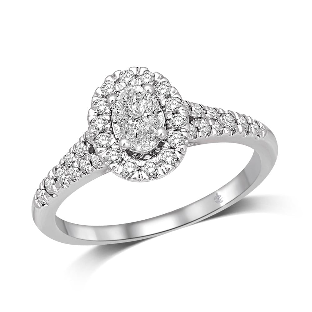 Lovecuts 14K White Gold 9/10 Ct.Tw. Diamond Engagement Ring: Lovecuts 14K White Gold 9/10 Ct.Tw. Diamond Engagement Ring Fashioned In 14K White Gold, This Twist Shank Engagement Ring Feature Oval Shape Solitaire Which Gives Perceived Look And Frame Of Smaller R