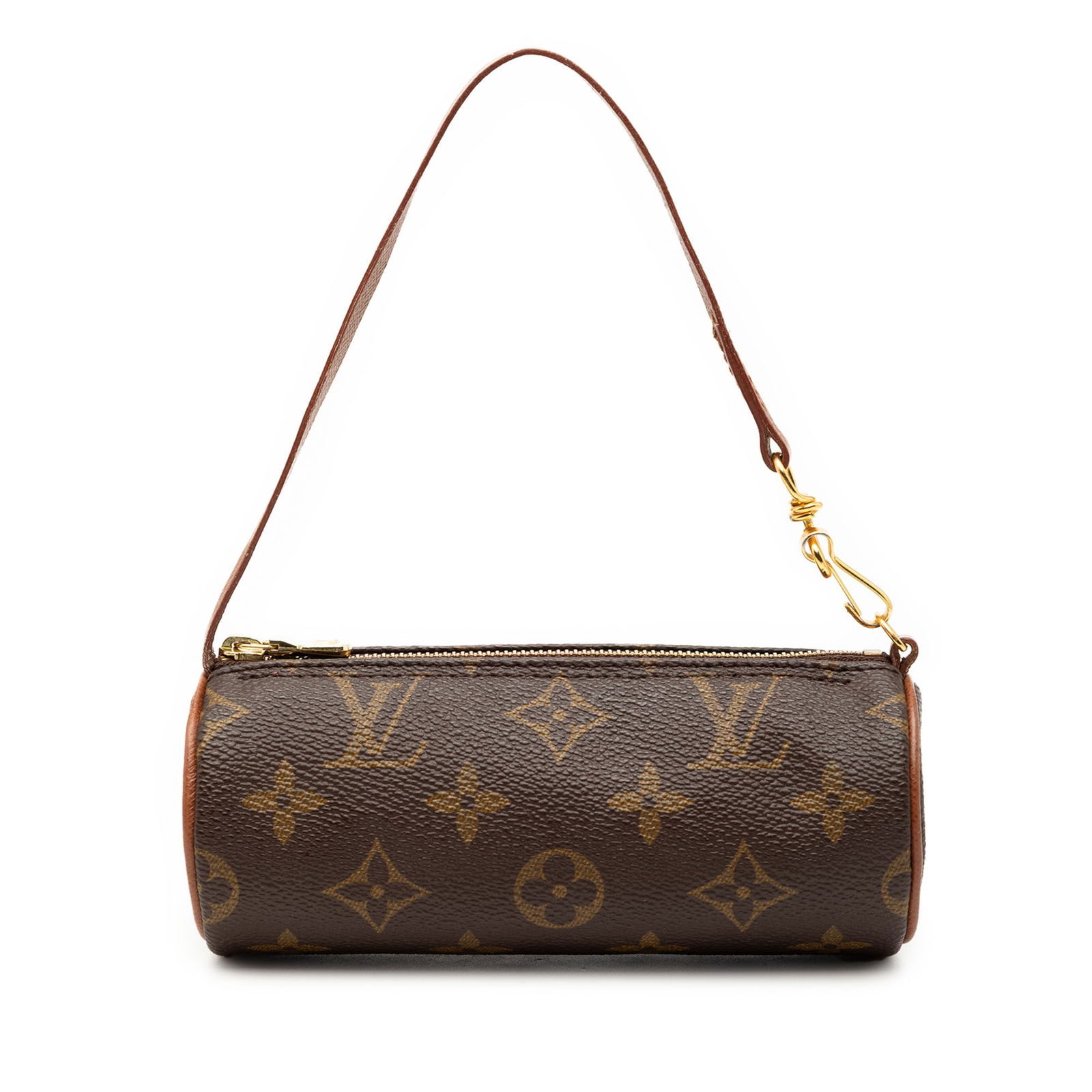 Monogram Canvas Papillon Pochette Bag by Louis Vuitton: Monogram Canvas Papillon Pochette Bag by Louis Vuitton The Louis Vuitton Monogram Papillon Pochette features the iconic monogram canvas with leather trim, a flat leather strap, and a top zip closure.
