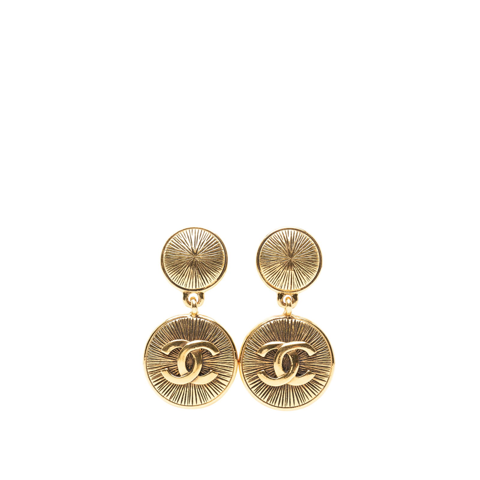 Chanel Medallion Clip On Earrings Gold Plated CC Drop Design (1 of 3)