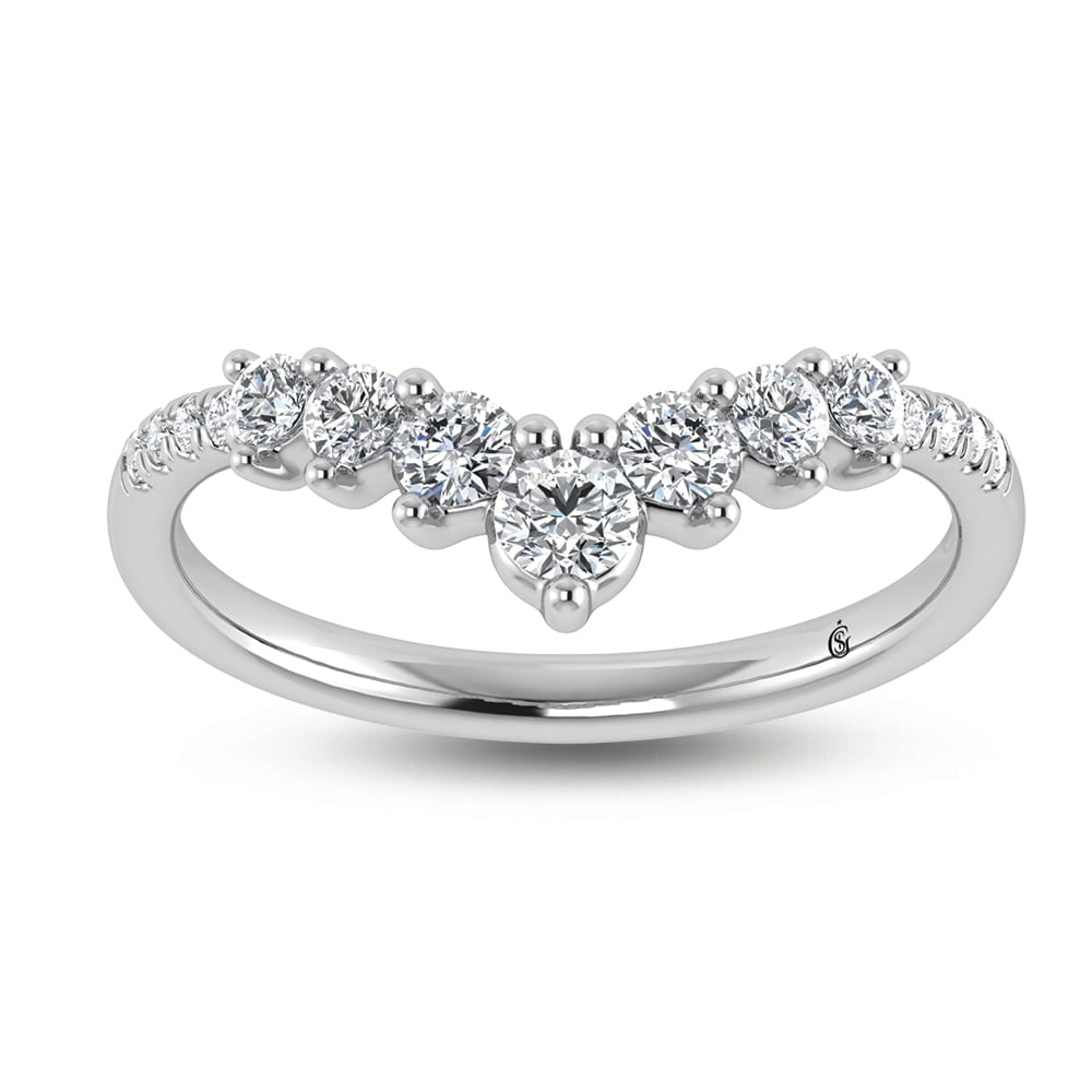 14K White Gold Lab Grown Diamond 3/8 Ct.Tw. Chevron Band: 14K White Gold Lab Grown Diamond 3/8 Ct.Tw. Chevron Band Make a refined statement with this 14K white gold chevron band, featuring 3/8 carat total weight of lab-grown diamonds. The sleek white gold en