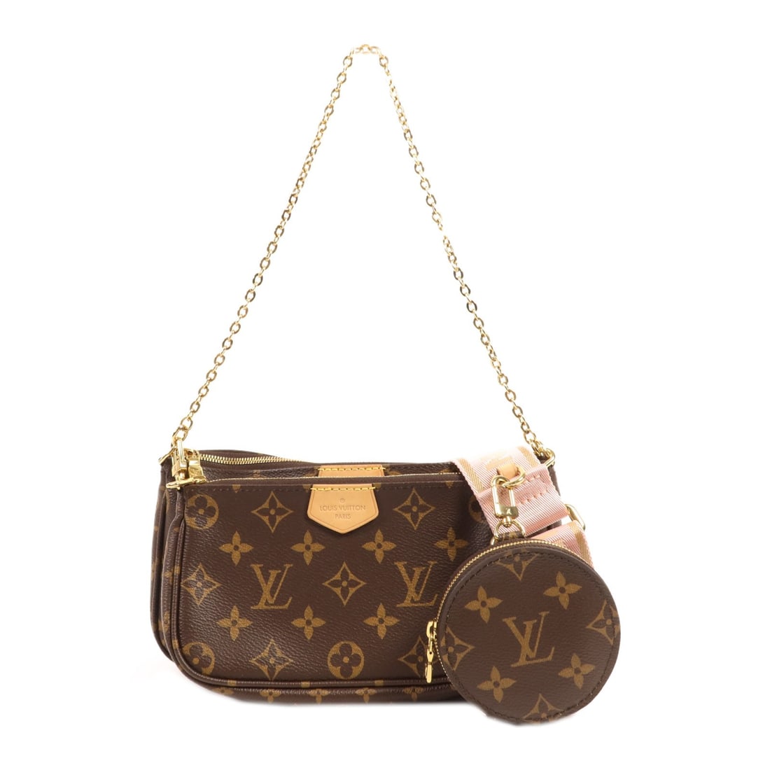 LOUIS VUITTON Multi Pochette Accessoires 2 Way Bag M44840 Monogram Brown: LOUIS VUITTON Multi Pochette Accessoires 2 Way Bag M44840 Monogram Brown This stylish Louis Vuitton Multi Pochette Accessoires 2 Way Bag (M44840) is crafted from durable PVC coated canvas in a rich br