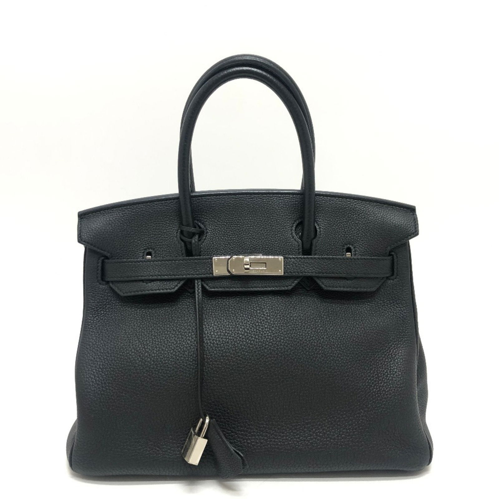 Black Leather Hermes Birkin 30 Handbag with 36cm Handles: Black Leather Hermes Birkin 30 Handbag with 36cm Handles This Hermes Birkin 30 handbag is crafted from black leather and features a structured silhouette. Designed for women, it includes a top handle