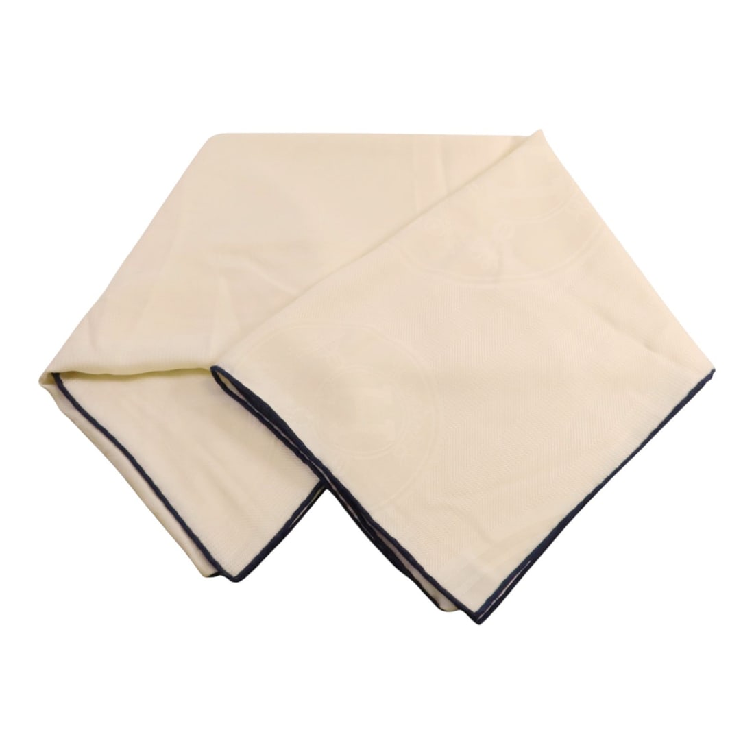 Hermes Cashmere Silk Square Scarf in White and Navy 110x110: Hermes Cashmere Silk Square Scarf in White and Navy 110x110 Hermes scarf crafted from a luxurious blend of cashmere and silk in white and navy. Made in France, this accessory features a classic design