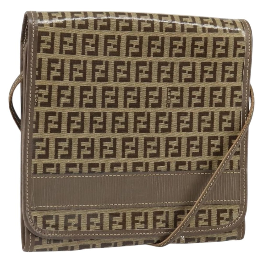 Beige Zucchino Canvas Shoulder Bag by Fendi Italy: Beige Zucchino Canvas Shoulder Bag by Fendi Italy This FENDI Zucchino Canvas Shoulder Bag features a beige exterior and a classic shoulder bag silhouette. Crafted in Italy, it is made from FENDI's sig