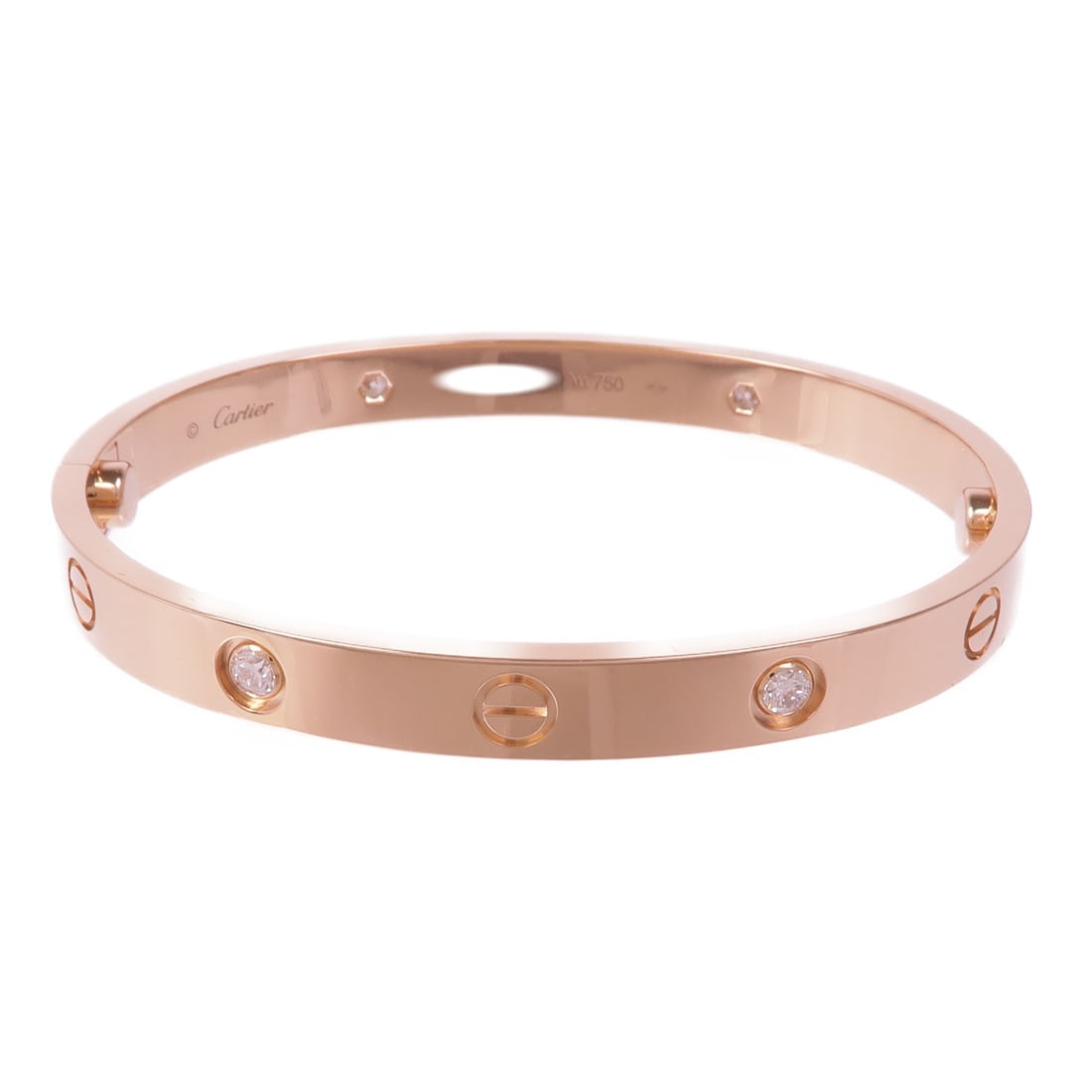 CARTIER Love Bracelet 18K Pink Gold with 4 Diamonds: CARTIER Love Bracelet 18K Pink Gold with 4 Diamonds This exquisite Cartier Love Bracelet is crafted from 18K pink gold (K18PG) and features four sparkling diamonds. Renowned for its elegant design, th