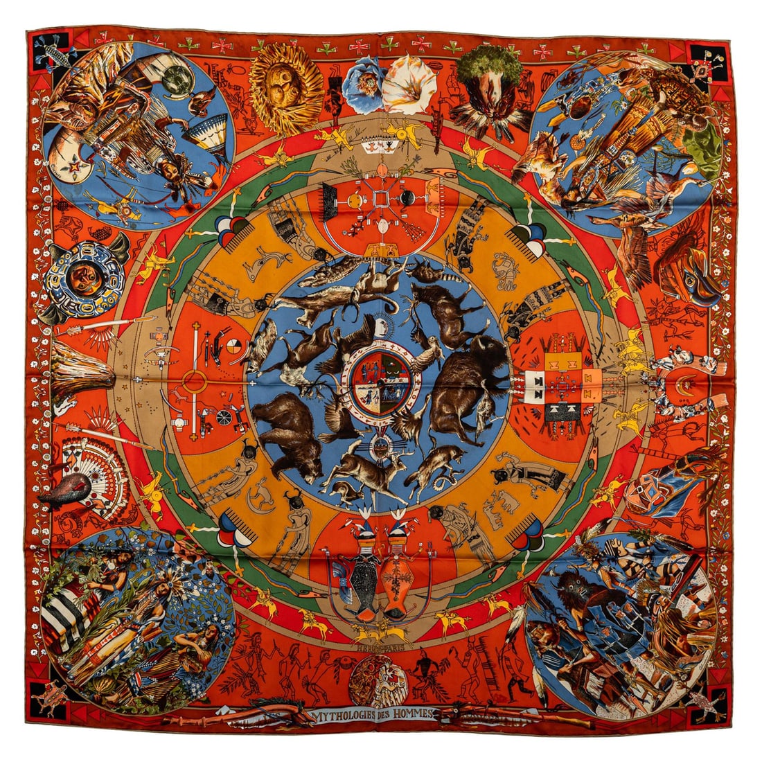 Hermes Silk Mythologies Scarf by Kermit Oliver 35 in France: Hermes Silk Mythologies Scarf by Kermit Oliver 35 in France Discover the exquisite Hermes Collectible Mythologies Scarf, a stunning piece designed by Kermit Oliver. Crafted from high-quality silk, thi