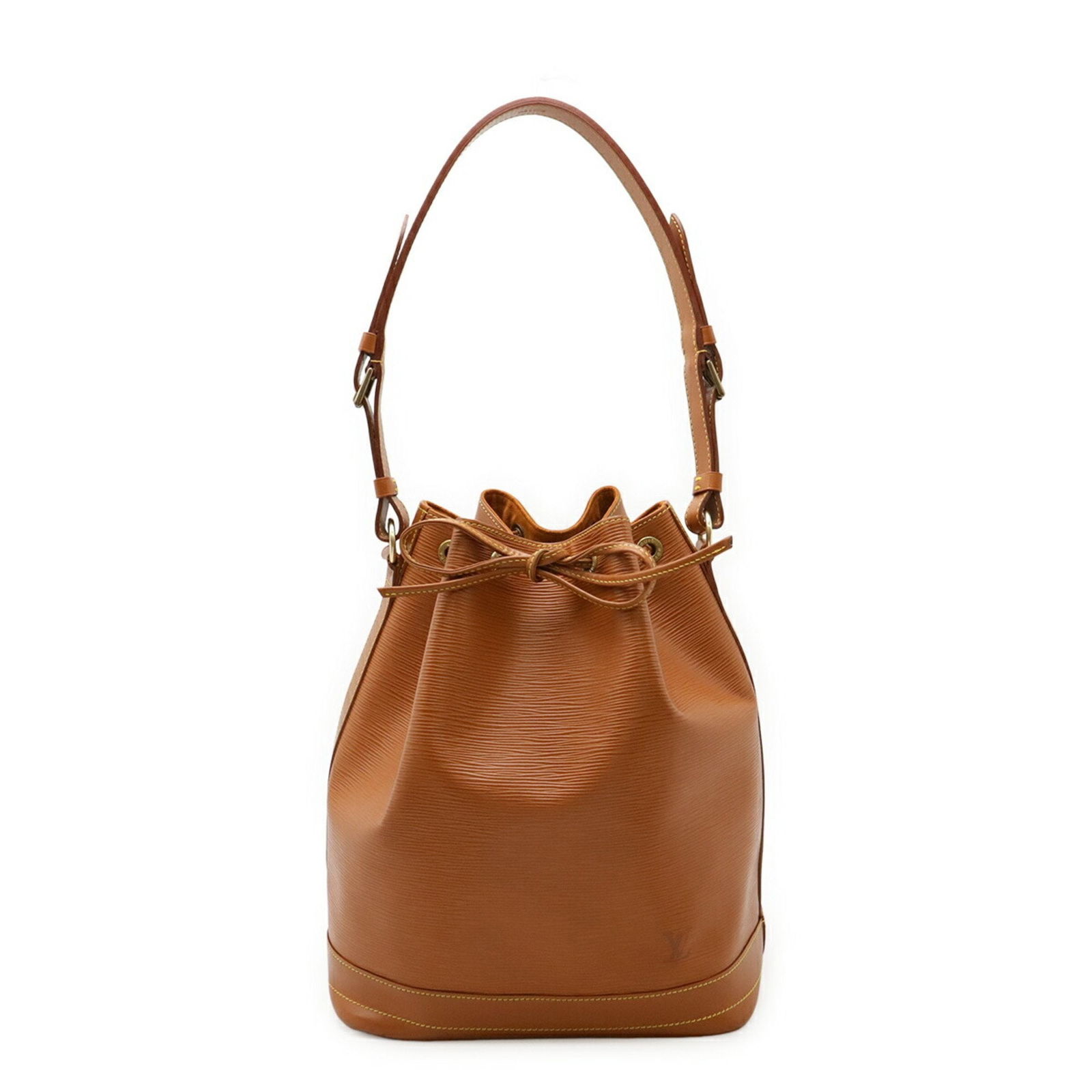 Camel Leather Noe Shoulder Bag by Louis Vuitton: Camel Leather Noe Shoulder Bag by Louis Vuitton This Louis Vuitton Noe handbag features a camel-colored leather exterior and is designed for women. Crafted in France, the bag showcases classic style w