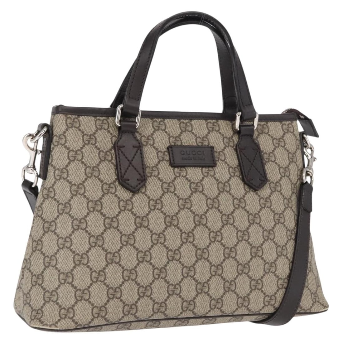 Beige GG Supreme 2way PVC Leather Handbag with Strap by Gucci 429019: Beige GG Supreme 2way PVC Leather Handbag with Strap by Gucci 429019 This GUCCI GG Supreme hand bag offers versatile use with 2-way carrying options and features a combination of durable PVC leather a