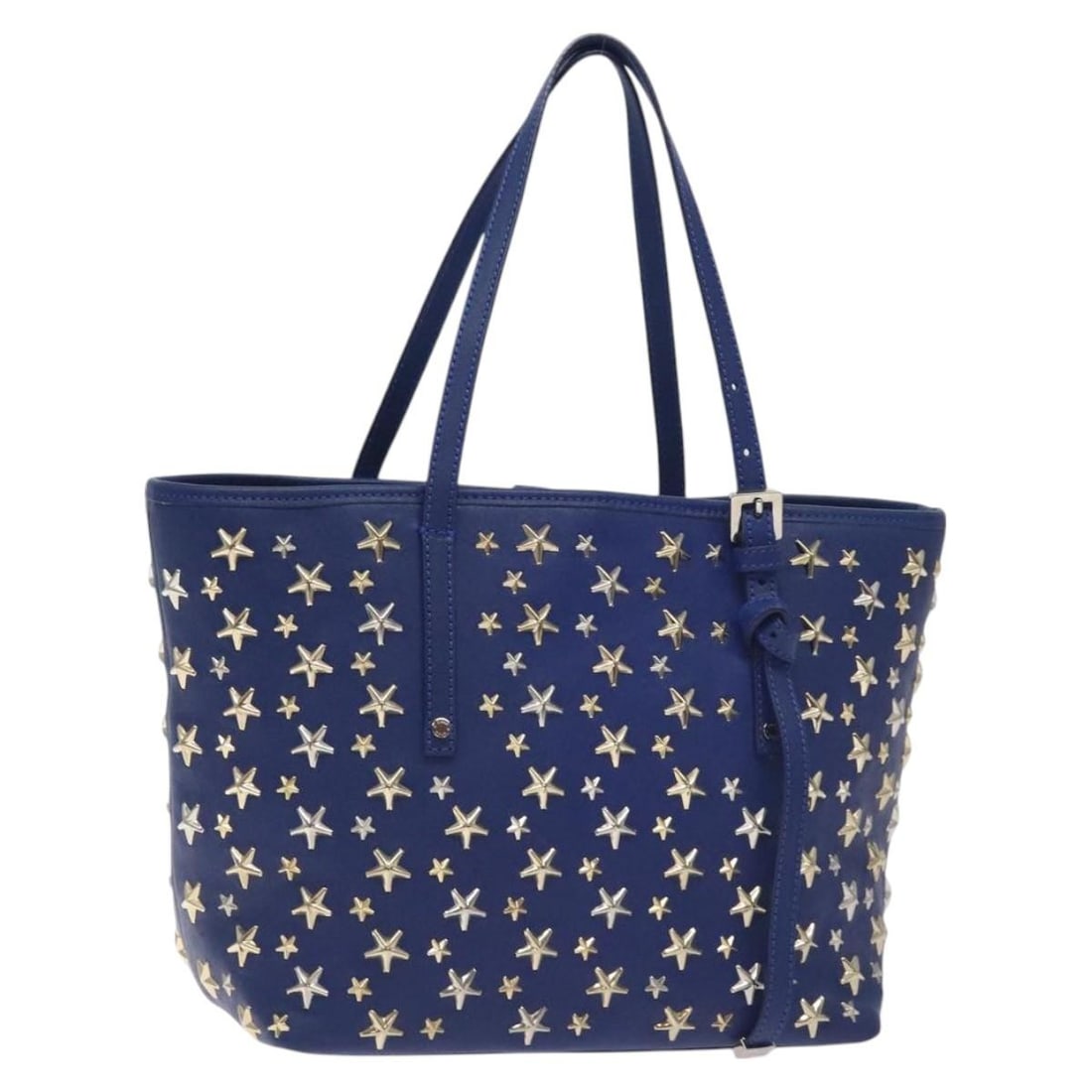 Jimmy Choo Blue Gold Leather Studs Tote Bag Auth Italy: Jimmy Choo Blue Gold Leather Studs Tote Bag Auth Italy This stunning Jimmy Choo tote bag showcases a luxurious blend of blue and gold leather, perfect for adding a touch of elegance to your ensemble.