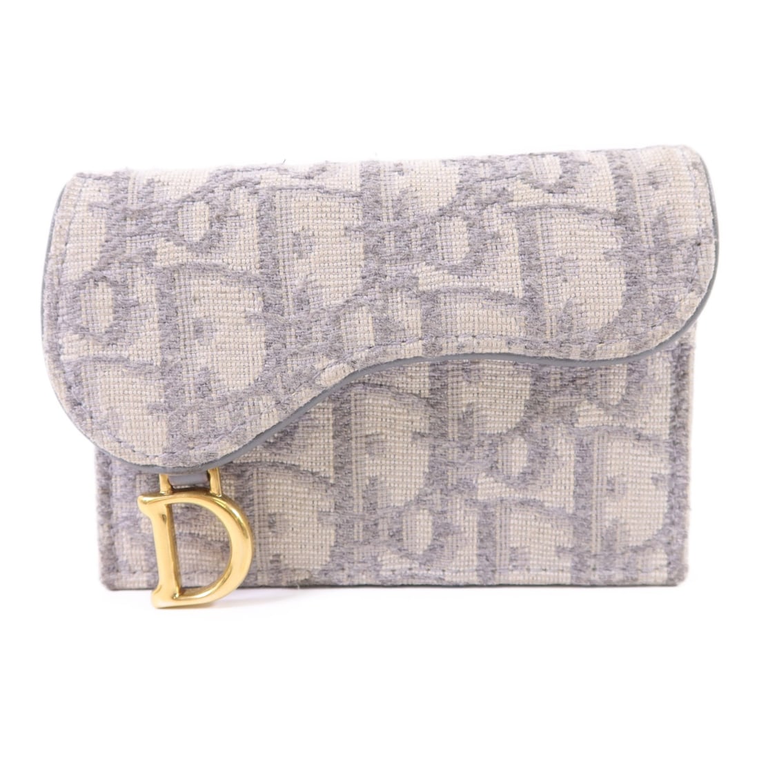 Dior Saddle Bloom Gray Canvas Card Case with Gold Hardware: Dior Saddle Bloom Gray Canvas Card Case with Gold Hardware This is a Christian Dior Saddle Bloom card holder crafted from gray canvas. Designed in a regular size, it features gold tone hardware and sh