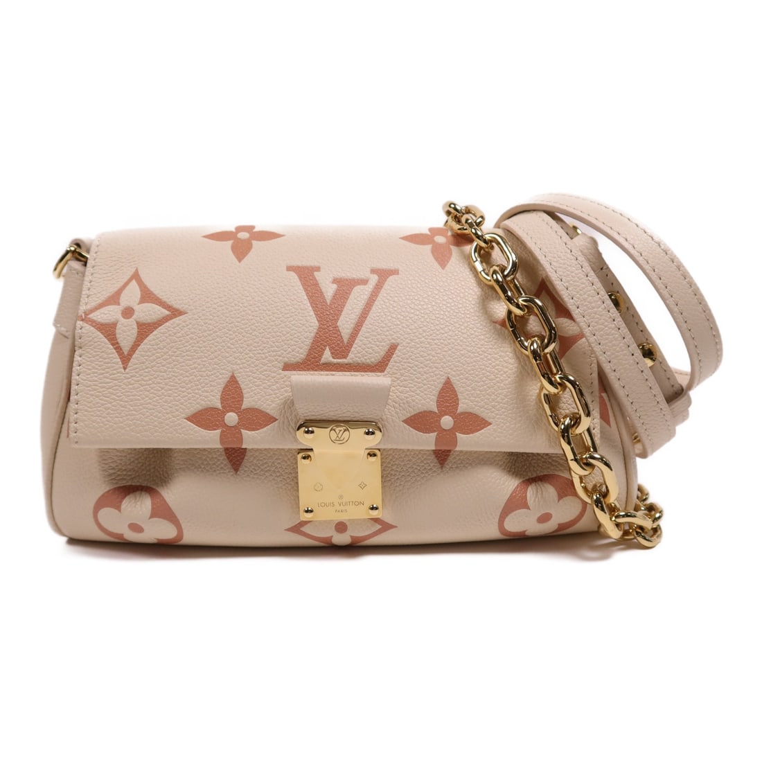 LOUIS VUITTON Favorite 2 Way Shoulder Bag M46393 Monogram Beige Calfskin: LOUIS VUITTON Favorite 2 Way Shoulder Bag M46393 Monogram Beige Calfskin Elevate your style with this Louis Vuitton Favorite 2 Way Shoulder Bag, crafted from luxurious beige calfskin leather. This ver
