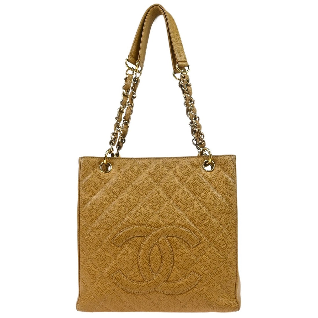 Chanel Beige Caviar Petite Shopping Tote Handbag with Chain Strap: Chanel Beige Caviar Petite Shopping Tote Handbag with Chain Strap This Chanel Beige Calfskin Petite Shopping Tote (PST) Chain Handbag is a luxurious accessory that perfectly blends style and functiona