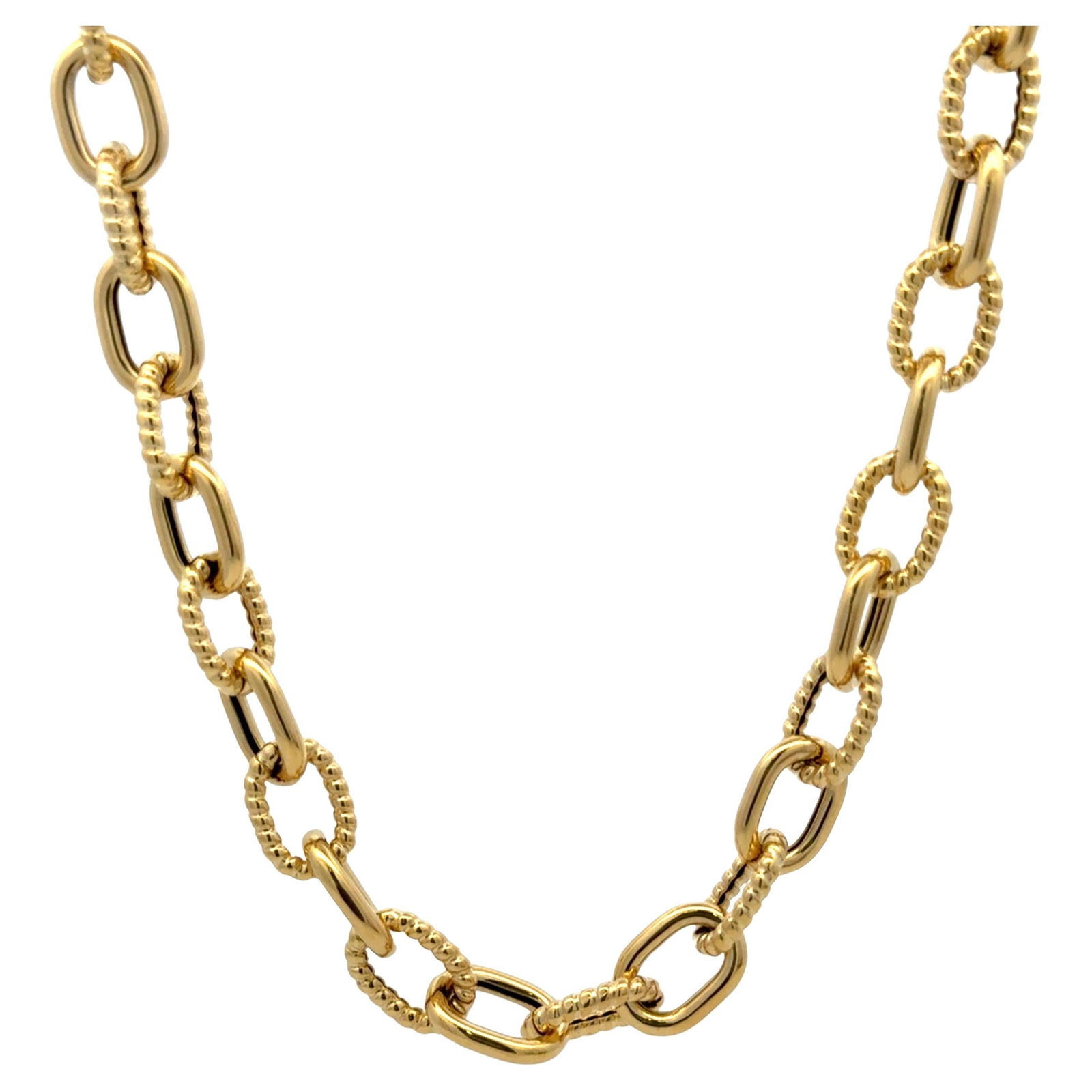 Harbor Diamonds 14K Yellow Gold Twist Link Necklace 18in 19.47g: Harbor Diamonds 14K Yellow Gold Twist Link Necklace 18in 19.47g This exquisite necklace features a contemporary design crafted from 14 karat yellow gold. Weighing 19.47 grams, it showcases alternating