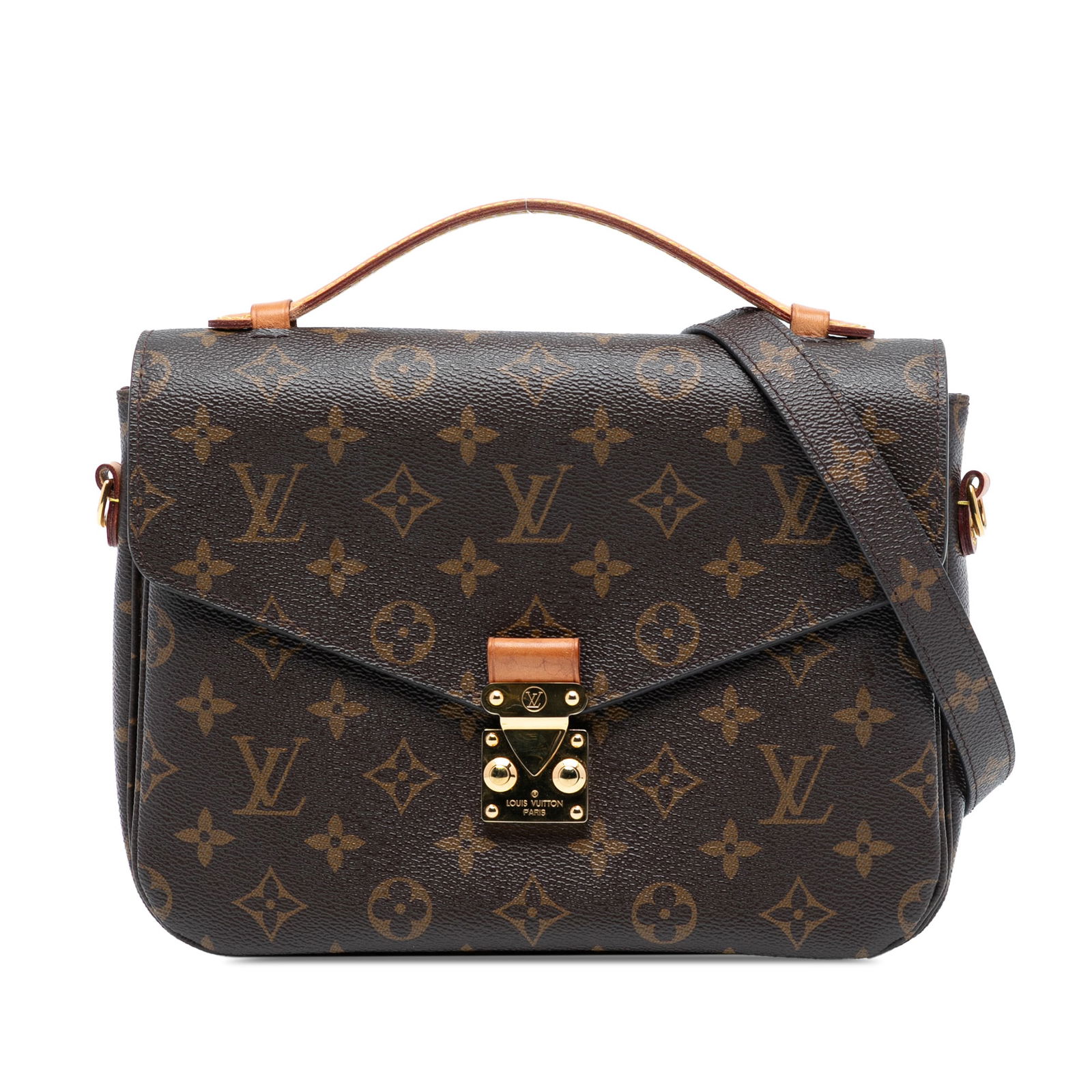 Louis Vuitton Pochette Metis Monogram Canvas Shoulder Bag with S-Lock: Louis Vuitton Pochette Metis Monogram Canvas Shoulder Bag with S-Lock The Louis Vuitton Monogram Pochette Metis is crafted from signature monogram canvas and features a vachetta leather top handle, a