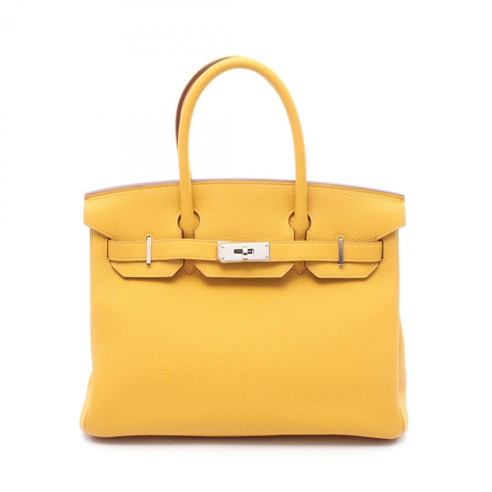Yellow Leather Birkin 30 Bag by Hermes France: Yellow Leather Birkin 30 Bag by Hermes France This Hermes Birkin 30 handbag features a yellow leather exterior, designed for women. The bag offers a structured silhouette with ample space, crafted in