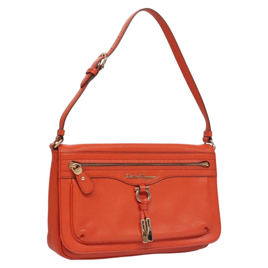 Salvatore Ferragamo Gancini Orange Leather Shoulder Bag Made in Italy (1 of 18)