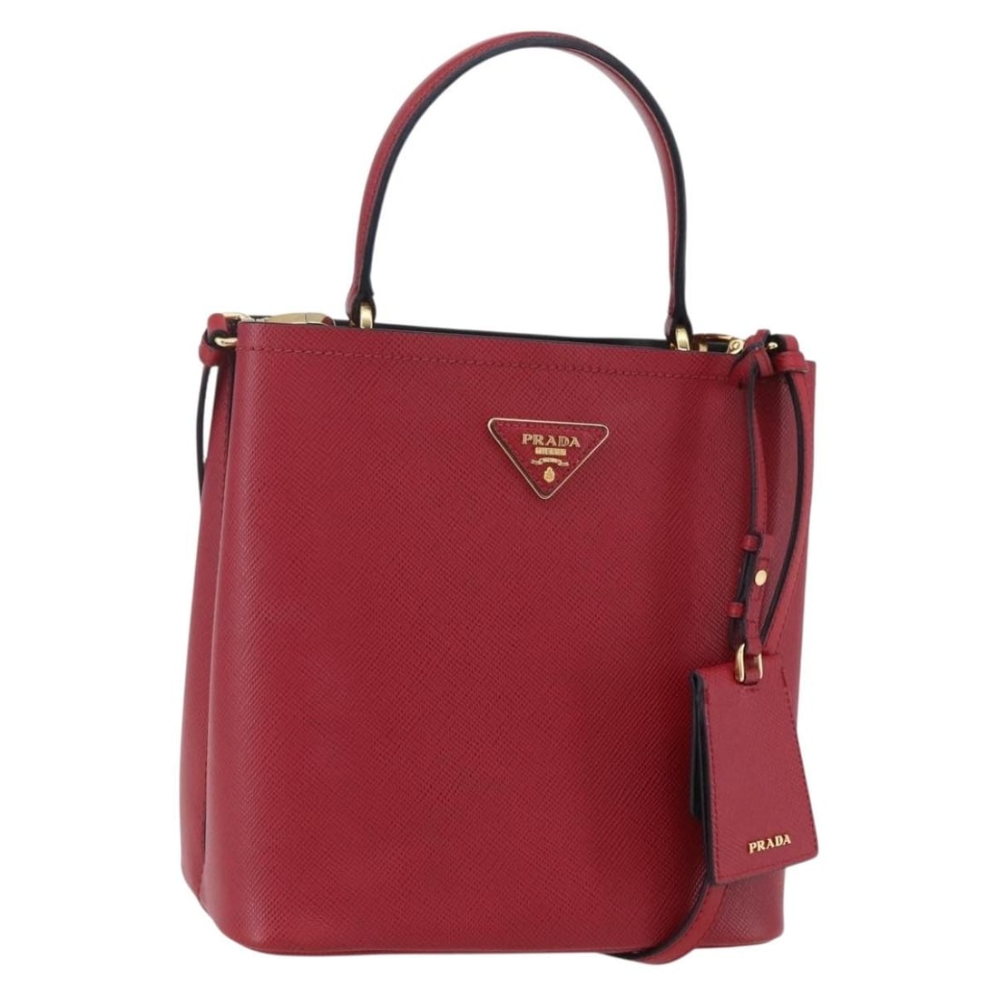 PRADA Panniers Hand Bag Saffiano Leather Red Gold Authentic SW1831V: PRADA Panniers Hand Bag Saffiano Leather Red Gold Authentic SW1831V This PRADA Panniers Hand Bag is crafted from luxurious Saffiano leather, showcasing a stunning combination of red and gold colors. D