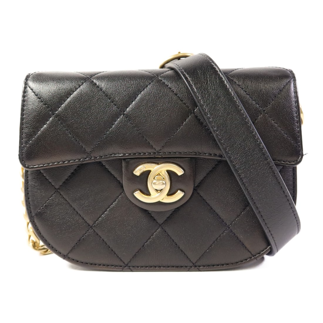 CHANEL CC GHW Black Calfskin Leather Chain Shoulder Bag AS2484: CHANEL CC GHW Black Calfskin Leather Chain Shoulder Bag AS2484 Elevate your style with this exquisite CHANEL CC Chain Shoulder Bag, crafted from luxurious black calfskin leather. This shoulder bag fea