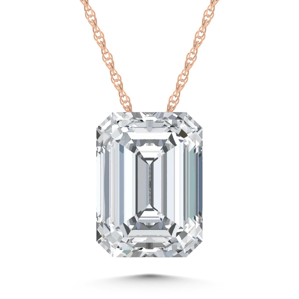 14K Rose Gold Lab Grown Diamond 1 Ct.Tw. Emerald Shape Slider Pendant: 14K Rose Gold Lab Grown Diamond 1 Ct.Tw. Emerald Shape Slider Pendant Polished 14K Rose gold highlights emerald-cut lab-grown diamonds totaling 1 carat total weight in this refined slider pendant. 14k