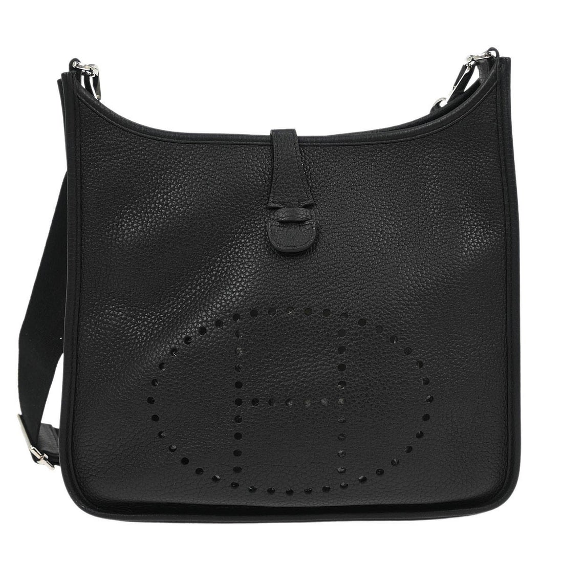 HERMES Black Taurillon Clemence Evelyne III Shoulder Bag: HERMES Black Taurillon Clemence Evelyne III Shoulder Bag Introducing the exquisite Hermes Black Taurillon Clemence Evelyne 3 29 PM Shoulder Bag, a perfect blend of style and functionality. This medium