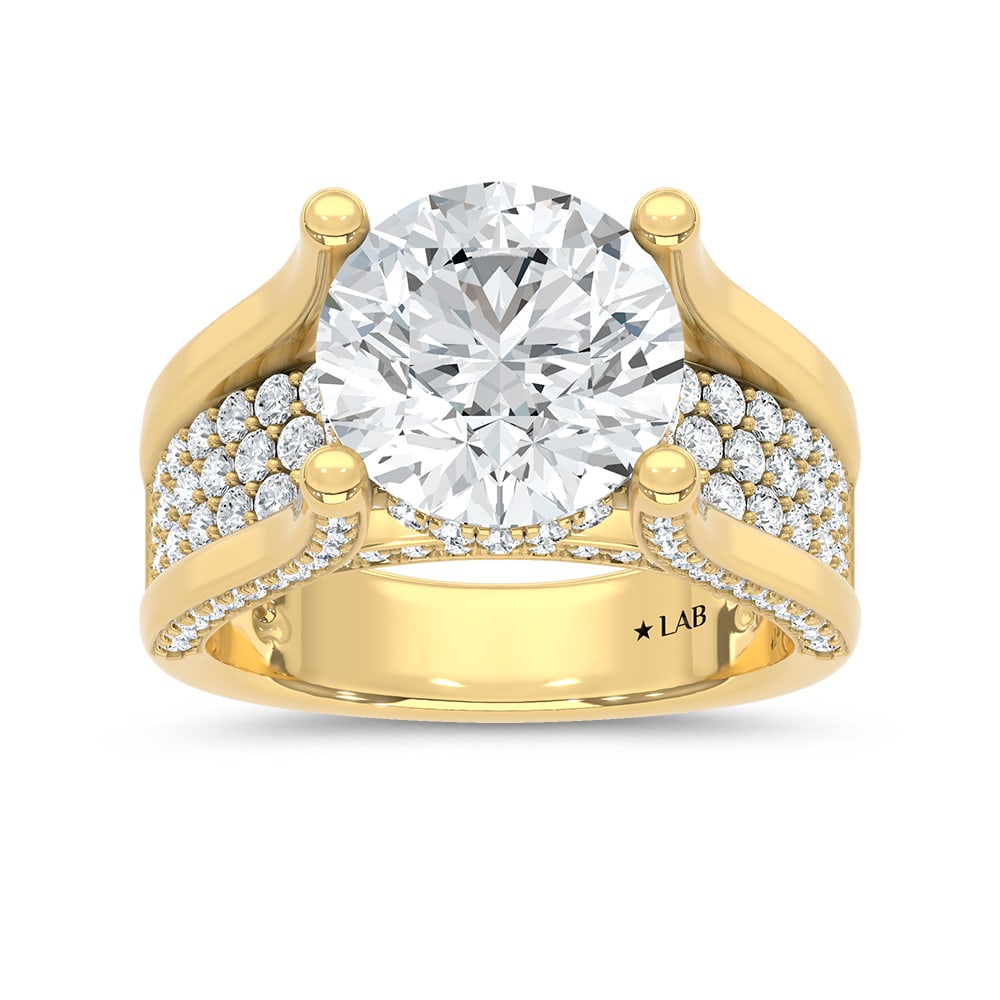 14K Yellow Gold 6 1/4 Ct.Tw. Lab Grown Diamond Classic Engagement Ring (IGI Certified Center 5ct: 14K Yellow Gold 6 1/4 Ct.Tw. Lab Grown Diamond Classic Engagement Ring (IGI Certified Center 5ct Round) Make a breathtaking statement with this 14K Yellow gold classic engagement ring, featuring a 5-c