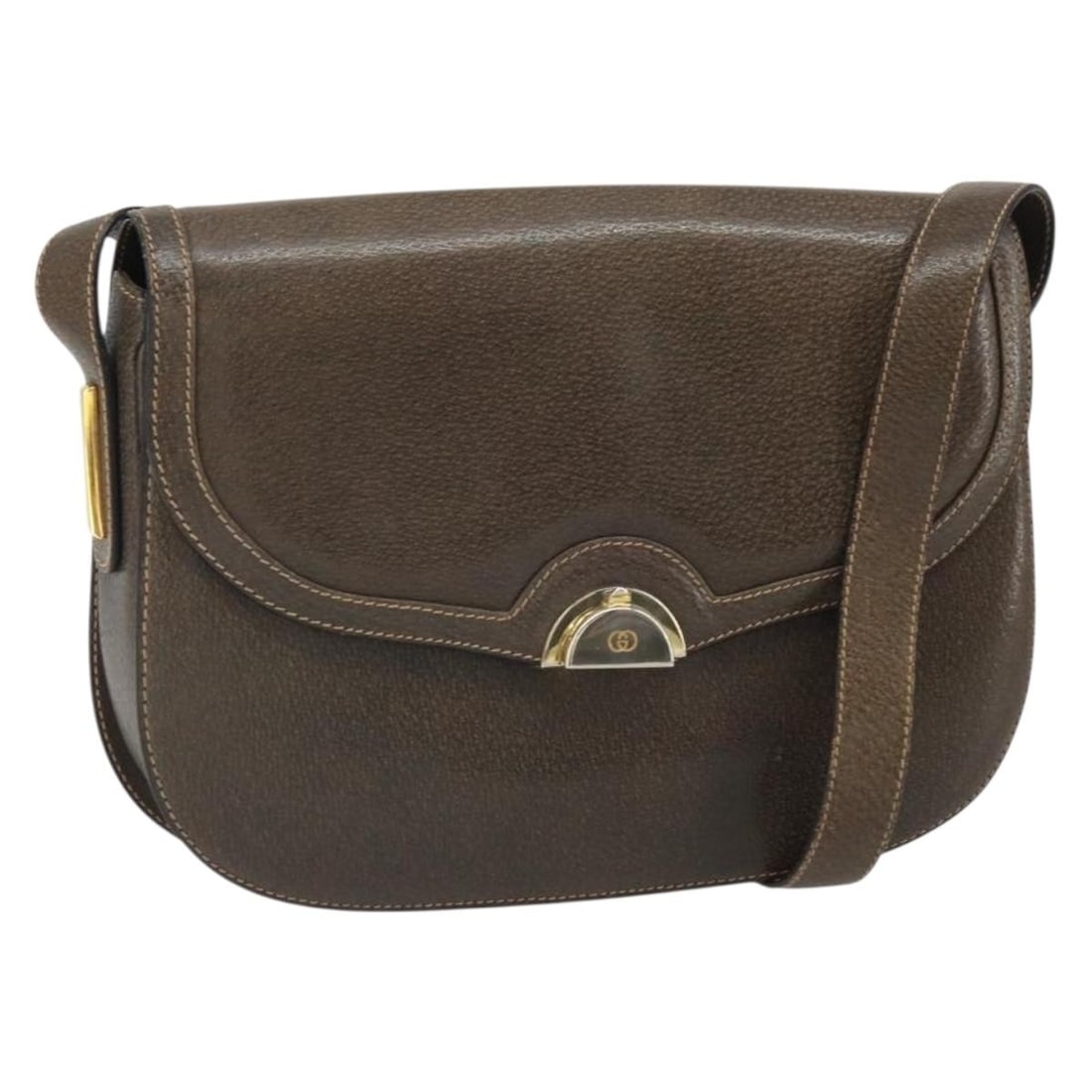 Brown Leather Gucci Shoulder Bag Gold Accents Italy Model 164489 (1 of 18)