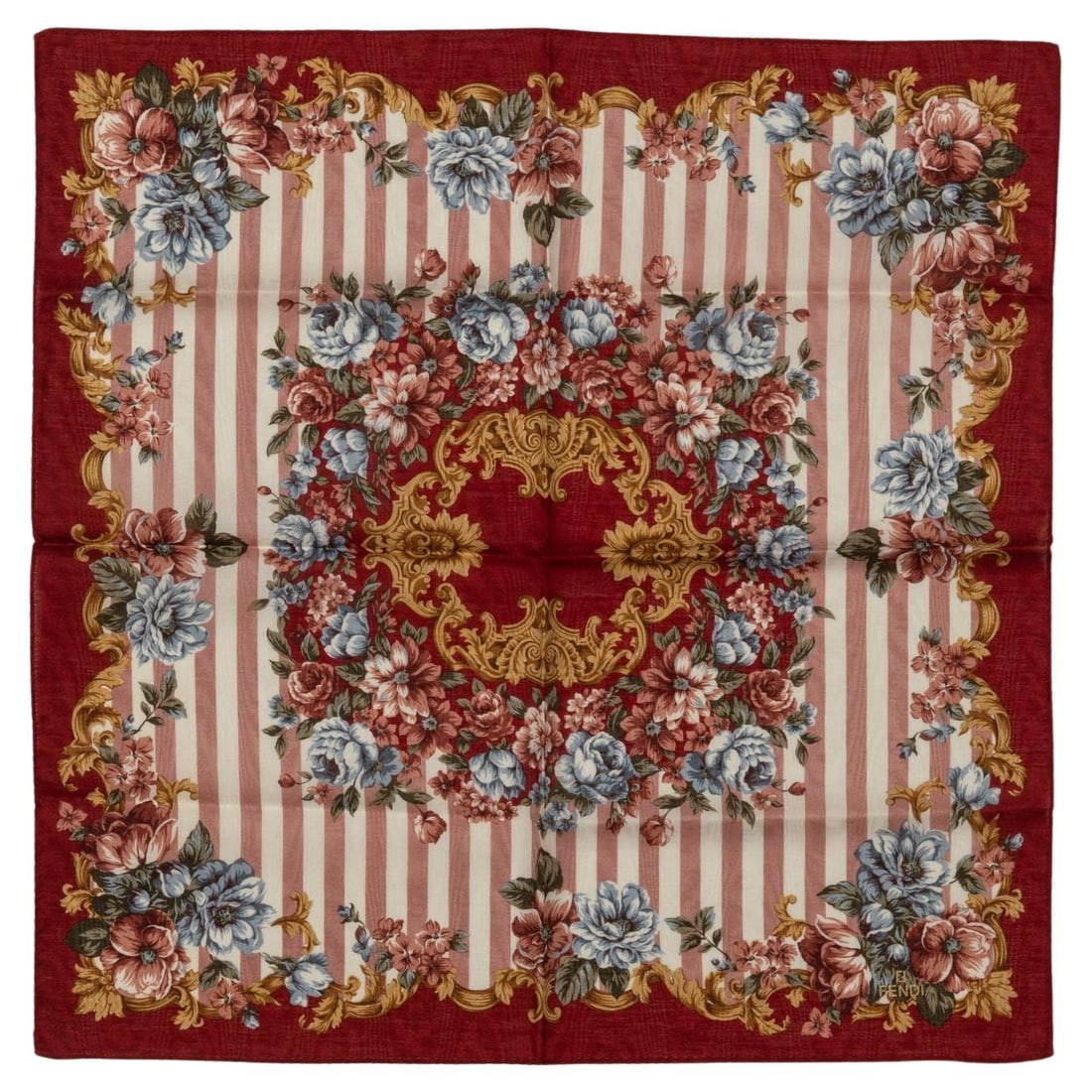 Fendi New Cotton Gavroche with Striped Flower Design: Fendi New Cotton Gavroche with Striped Flower Design Introducing the Fendi New Striped Flower Cotton Gavroche, a stylish accessory that embodies contemporary fashion. This gavroche features a striking