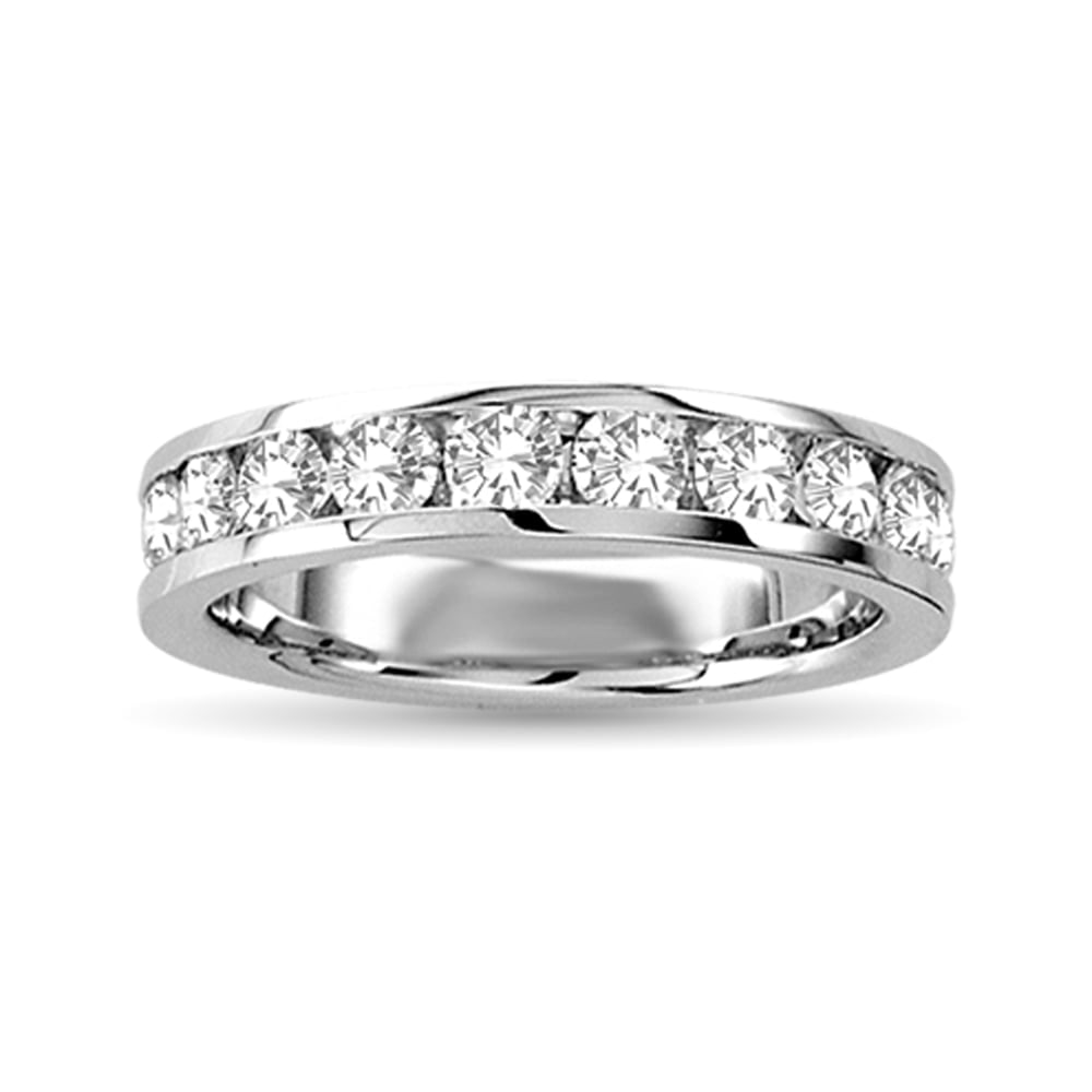 Diamond Machine Band 1/4 Ct.tw Round-cut 10K White Gold: Diamond Machine Band 1/4 Ct.tw Round-cut 10K White Gold This wonderful Wedding band for her displays a shimmering line of round diamonds set in the 10K white gold band. The ring has a total diamond we