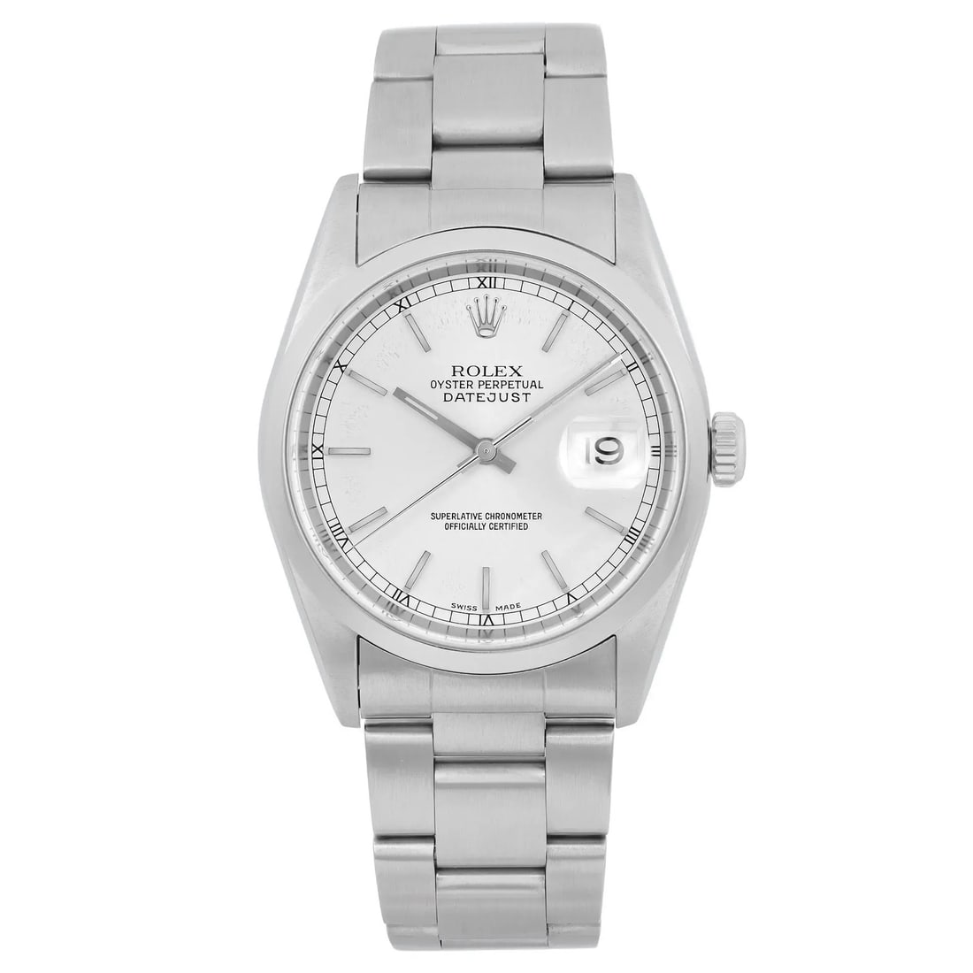 Rolex Datejust 16200 Automatic Silver Dial Stainless Steel Luxury Watch: Rolex Datejust 16200 Automatic Silver Dial Stainless Steel Luxury Watch This Rolex Datejust wristwatch is a fine example of luxury timekeeping, featuring a classic silver sticks dial that complements