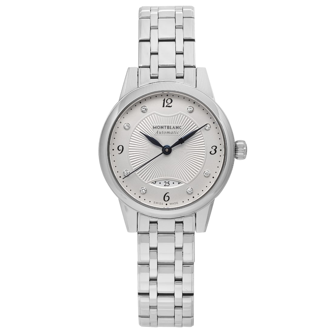 Montblanc Boheme 28mm Steel Automatic Ladies Watch Diamond Dial: Montblanc Boheme 28mm Steel Automatic Ladies Watch Diamond Dial Experience elegance with the Montblanc Boheme 28mm Steel Diamond Dial Automatic Ladies Watch. This exquisite timepiece features a stunni