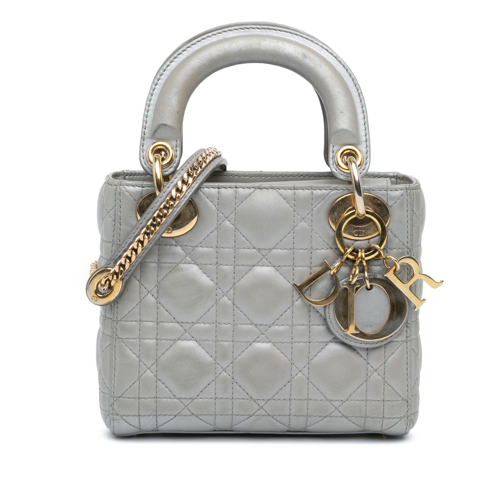 Dior Mini Metallic Lambskin Cannage Lady Dior Gray Bag (1 of 11)